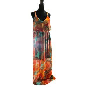 Judith March Floral Maxi Dress Multicolor Boho Chic L Fall Colors
